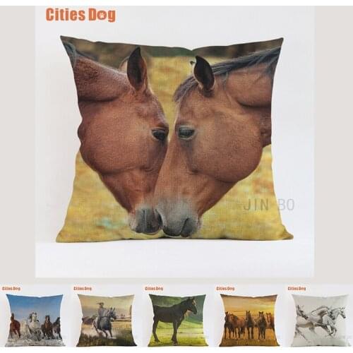 Animal horse Linen Cushion Cover Sofa Car Home Decorative Throw Pillow Running horse Style SIZE 45*45 Almofadas Cojines