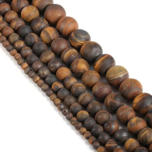 Natural Stone Dull Polish Matte Tiger Eye Agates Beads AB Round Loose Beads For Jewelry Making DIY Bracelet Necklace Strand 15