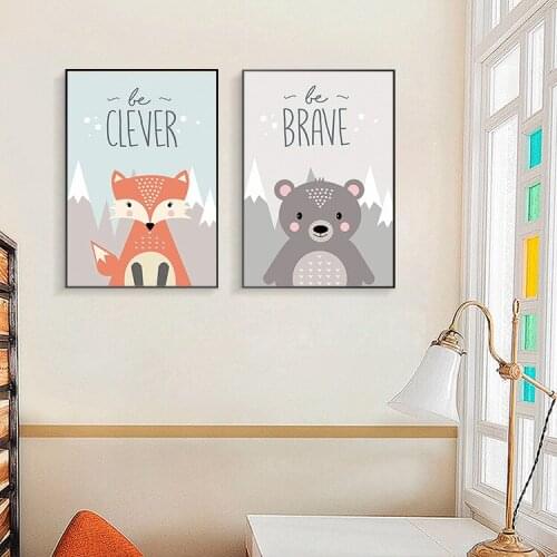 Lovely Cartoon Fox Owl Deer Nordic Canvas Painting Art Print Poster Picture Wall Baby Room Children Bedroom Home Decoration