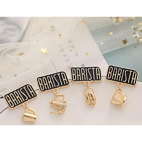 Cute vintage metal coffee cup utensils pendant badge retro brooches bag accessories jewelry For Women enamel pin