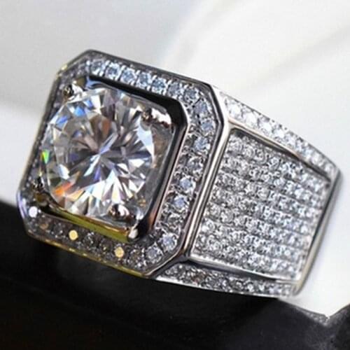 Mens Mature Steady Style Ring Full Iced Out Micro Crystal Setting Silver Color Brand Ring Big Square Zircon Top Hold Jewelry