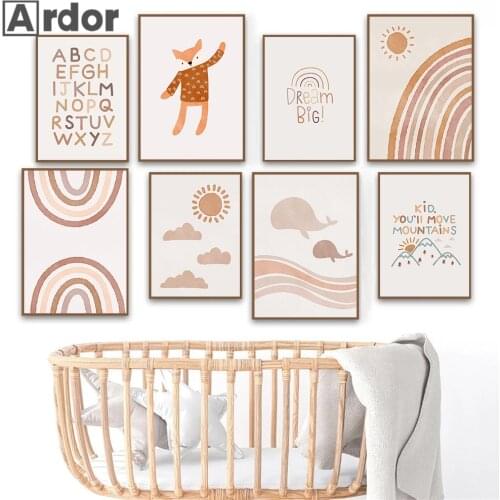 ABC Wall Art Poster Sun Clouds Rainbow Canvas Painting Nursery Print Fox Whale Posters Boho Wall Pictures Baby Kids Room Decor