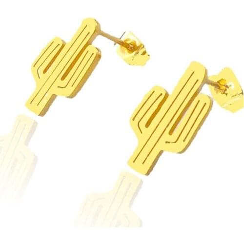 Stainless Steel Saguaro Cactus Earrings Fashion Jewelry For Women Oorbellen Gold Filled Brincos Best Friend Gifts Pendientes Bff