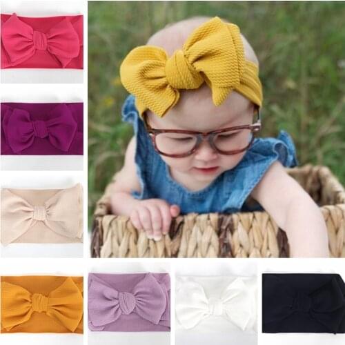 Yundfly New Big Bows Nylon Baby Headband Cute Bowknot Kids Girls Wide Headwear