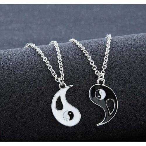 2Pcs/set Couple Necklaces Chinese Tai Chi Gossip Banish Bad Luck Charm Pendant ChainNecklace Jewelry Lovers Valentines Gift Hot