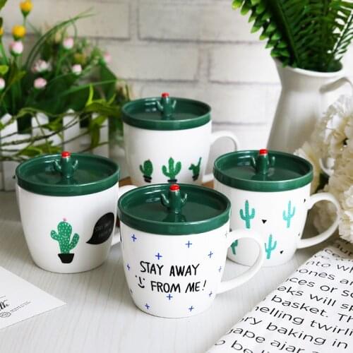 Personality Cartoon Cactus Ceramic Mug Elegant Embossed Coffee Mug Ceramic Milk Mug Office Meeting Tea Mug 320ml