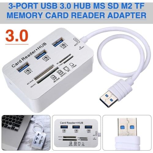 POHIKS 1pc Portable 3-Port USB 3.0 Hub 5Gbps High Speed Memory Card Reader Adapter For Laptop Desktop PC