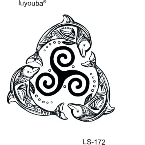 Three Dolphins And Triangle Circle Waterproof Temporary Tattoo Sticker Tatoo Men Animals Body Sticker Fake Tattoo Tatuajes
