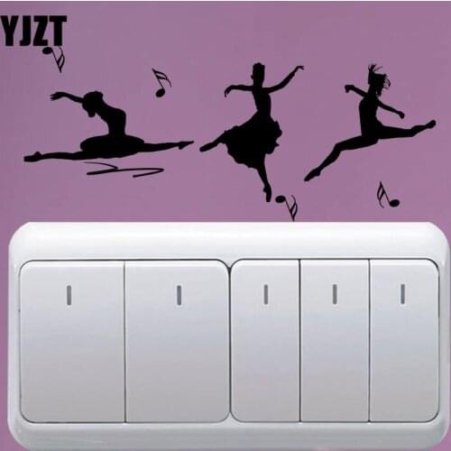 YJZT Three Ballet Dancers Light Switch Sticker Decor Wall Decals Black 8SS-2620