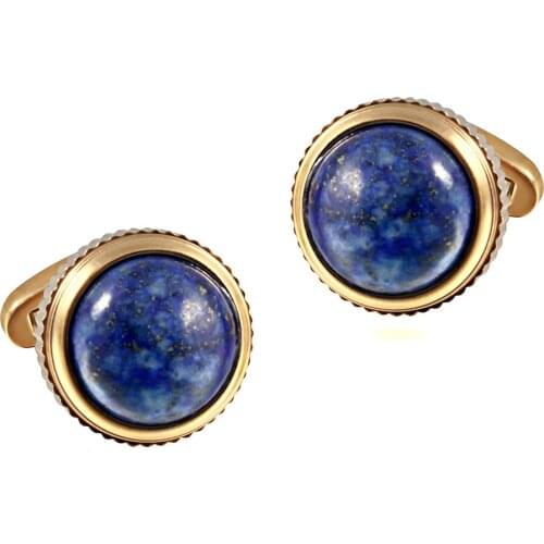 Lapis Lazuli Stone High Tower Serrated Side Stainless steel 316L 18K Gold Plating Cufflinks for Business Formal Shirts