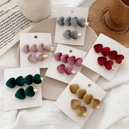 New Fashion 1 Set Vintage Velvet Lovely Hairpin Set Korea Heart Shape Hair Clip Barrettes Hairpin Women Girl Hair Accessories