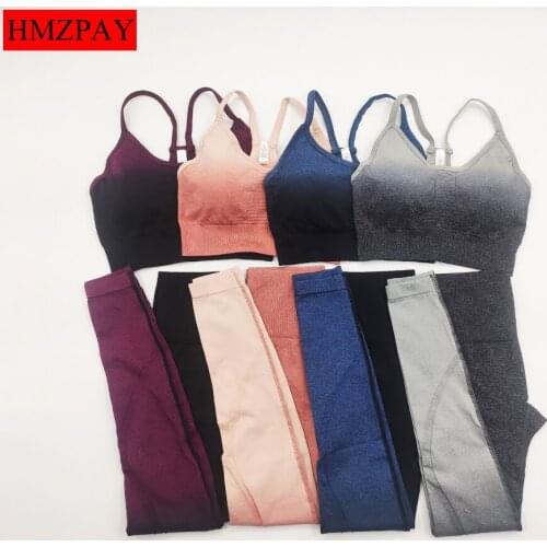 Ombre Woman Fitness Suit Seamless Yoga Set Crop Top Bra and Leggings Sportswear Gym Set Workout Clothes Sports Outfit For Women