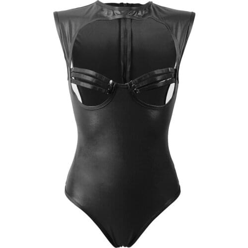 Hollow Out Teddies Lingerie Bodysuits Back Zipper Plus Size Bodi Sexy Woman for Sex Bodysuit Faux Leather Bodycon Teddy RW80618