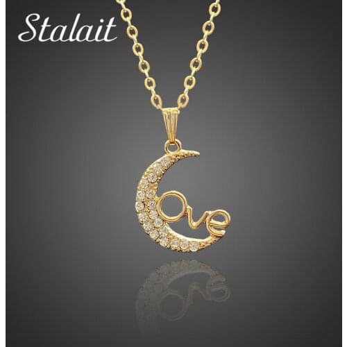 Design Full Rhinestones Moon Necklace For Women Love Pendant Necklace For Wife Bridesmaid Anniversary Gift
