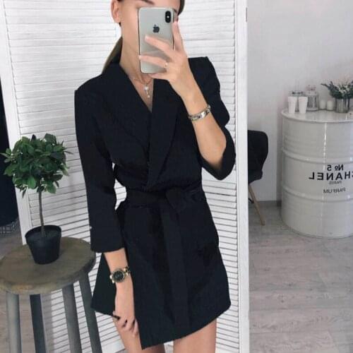 2021spring Autumn New Fashion Dress Women Vintage Sashes A-line Party Mini Dress Long Sleeve Notched Collar Solid Elegant Dress