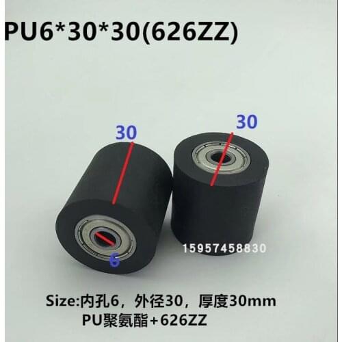 1pc roller rubber wheel polyurethane bearing conveyor belt rubber coated bearing pulley machine roller 8 * 30 * 30mm