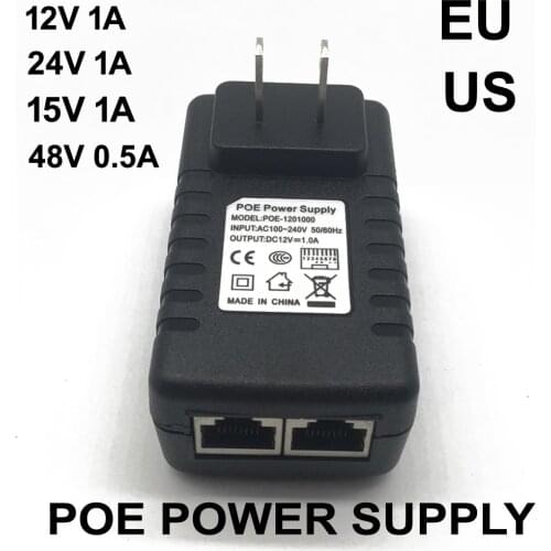 1PCS CCTV Security AC 110V-240V to DC 12V 15V 24V 48V 0.5A 1A POE adapter Injector Ethernet IP Camera Phone PoE Power Supply