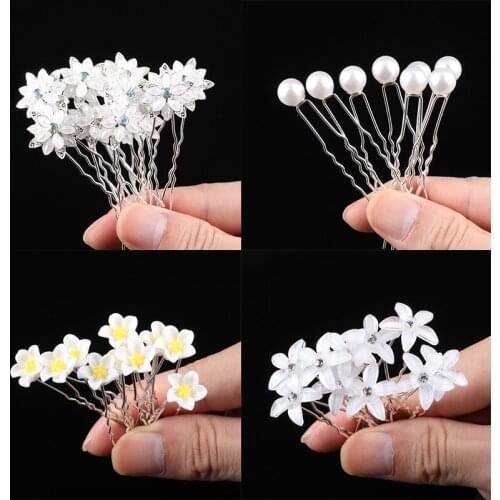 10pcs/lot Luxury Wedding Bridal Girl Flower Hair Clips Pins Fashion Crystal Simulated Pearl Hairwear Hairpin Styling Accessories