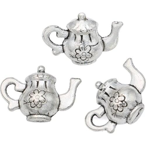 10pcs Hot Sale Antique Silver Tone Teapot Charms Pendants for Jewelry Making DIY Handmade Craft 17x12mm