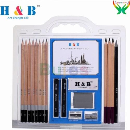 18 pc/set Sketch set carbon pen drawing tool beginner art Log Hexagon pencil Graphite pencil carbon drawing pencil art supplies
