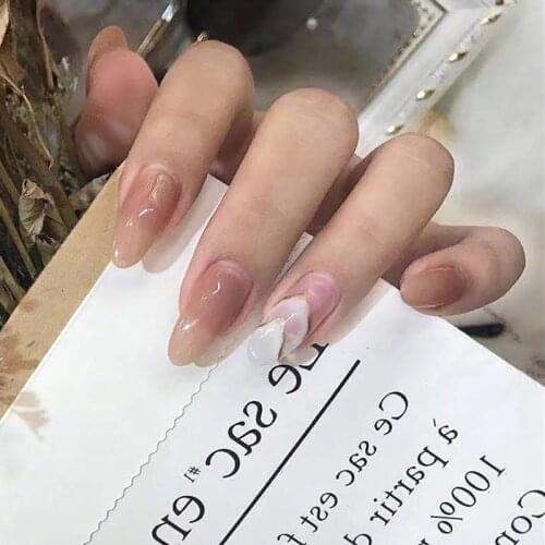 24pcs Fake Nails With Glue Milks Teas Hill Wear Long Paragraph Fashion Manicure Patch False Nails Save Time Press On Nails DL