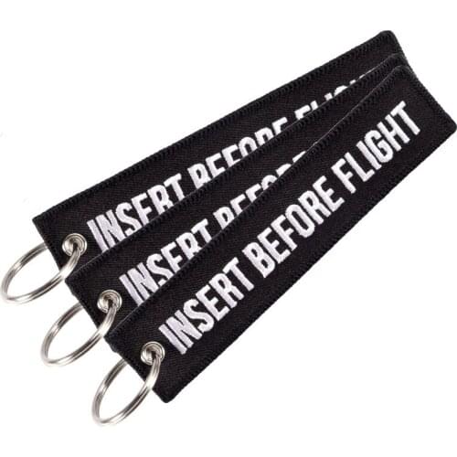 3pcs/lot Insert Before Flight Keychain keyring for cars Emboridery Black with white OEM Key chain key fobs Jewelry Sleutelhanger
