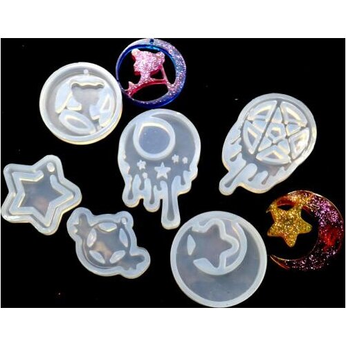 6mix tntranslucent DIY Handmade star Moon Mold uv Epoxy mold Silicone rubber Mould Epoxy Resin Craft Pendant Jewelry Tools gifts