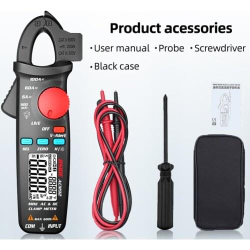 ACM92 Digital Clamp Meter Multimeter BSIDE DC AC Current 100A 0.1/1mA Car repair Ammeter voltage Ohm Hz NCV Continuity Tester