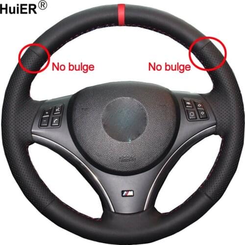 HuiER Hand Sew Car Steering Wheel Cover Volant Funda Volante For BMW E90 325i 330i 335i E87 120i 130i 120d (No Drum kits )