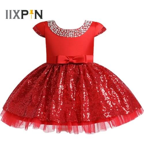 Children Sequins Dance Dresses Girls Rhinestone Beaded Mesh Tutu Party Costume Kids Dresses Flower Girl Birthday Wedding Dress