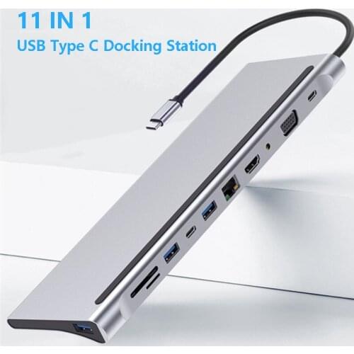 11 in 1 USB Type C Hub OTG Laptop Adapter For MacBook HP Lenovo Surface Laptop Docking Station RJ45 Port HDMI VGA SD TF PD