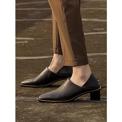 EshtonShero Female Pumps Leather Shoes Women Square Toe Leisure Lofers Square High Heels Comfortable Black Casual Womens Shoes