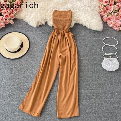 Gagarich Woman Chic Jumpsuits 2021 Summer New Ins Fashion High Waist Slim Drape Tube Top Straight Wide Leg Female Jumpsuit Tide