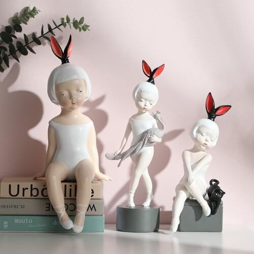 Nordic Creative Model Living Room Resin Decoration Crafts Ornament Home Decoration TV Cabinet Rabbit Girl Art Home Accessories