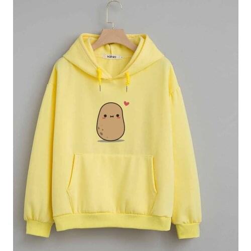 Cute Hoodies Harajuku Potato Print Cotton Sweatshirt Kangaroo Pocket Hoodie Warm Clothes Cartoon Sweatshirt Casual Pullover