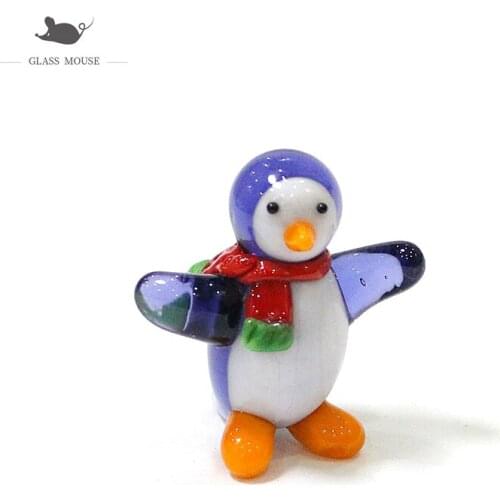 Mini Christmas Penguin Figurine Cute Cartoon Glass Animal Ornaments Childrens Day Party Gifts For Kids Home Fairy Garden Decor