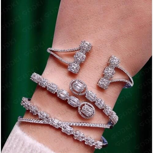 Missvikki New Fashion Romantic Design Open Bangle Ring Jewelry Set for Women Bridal Engagement Wedding Anniversary Accessories