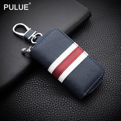 Fashion Colorful Stripes Leather Key Bag Universal Key Case for Car Keychain Men Women Key Wallet Mini Zipper Purse Key Holder