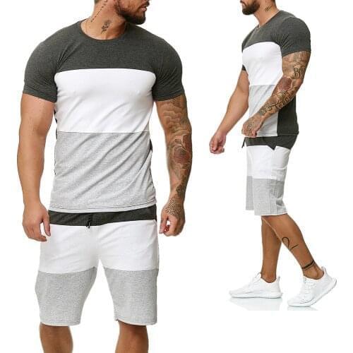 Mens Sets Mens 2 Piece Outfit Jogger Set Stripe Print Sweatsuits Casual Shorts Set Summer Fashion Clothing Male Short Tracksuit