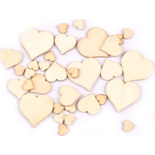 50Pcs Mixed Heart Wood DIY Craft Home Decoration Handicrafts Wooden Ornaments Handmade Scrapbooking Accessories 10/20/30mm M1867