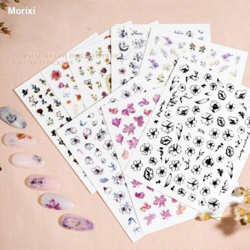 Ins style nail art sticker fake dry flowers color painting rose leaves DIY 3D manicure decoration nail adhesive YJ016