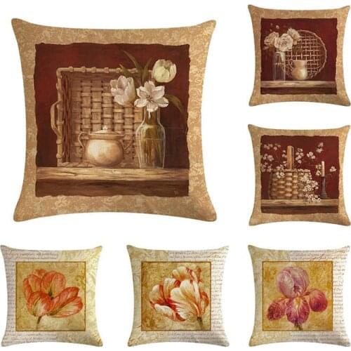 Flower Printing Cushion Cover Cotton Linen Pillow Case Car Sofa Home Decorative England Retro Floral Flower Pillowcase ZY227