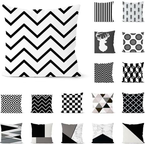 Nordic Simplicity Decorative Cushion Cover Black White Geometric Pillow Case Office Home Sofa Car Throw Pillow Cover 45x45cm