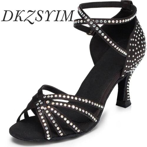 DKZSYIM Latin Dance Shoes Women Girls Ballroom Salsa Dance Shoes Party Ankle Strap Stileto High Hells 6-10CM Wholesale Hot Sales