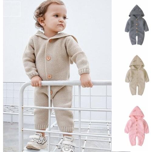 2020 Autumn Winter Baby Boys Romper Hooded Onesies Pure Color Style Infant Girls Clothes Warm Baby Clothes