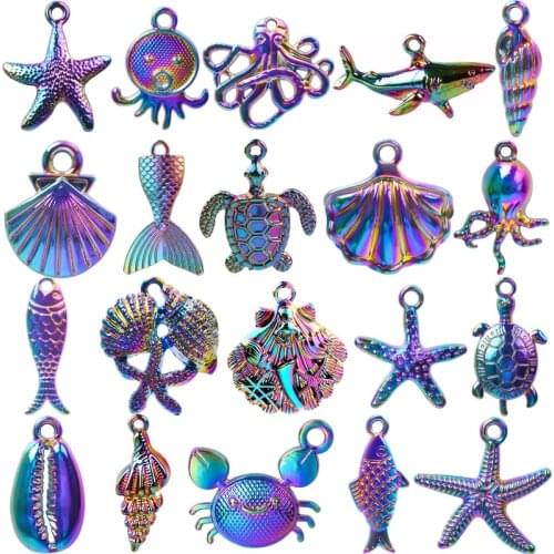Ocean Series Octopus Shell Charms For Jewelry Making Pendant Necklace DIY Accessories Fish Tail Handmade Necklace Earring 20 pcs