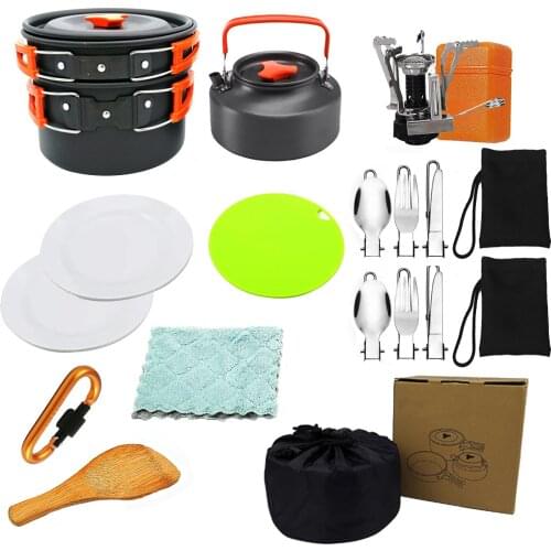 Portable Camping Tableware Cooking Set Outdoor Cookware Pan Pot Bowl Spoon Fork Utensils For Hiking Picnic Travel Regular