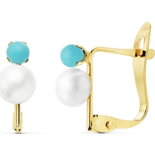 Earrings 18k gold 7mm. Cultured pearls 4.5mm. Blue Ball 2.5mm. Female Child