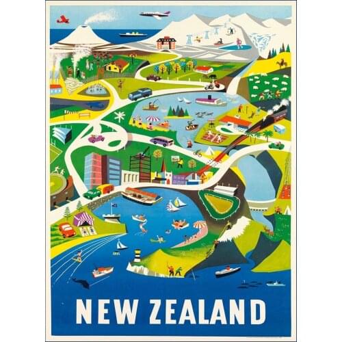 Vintage Travel New Zealand Art print Silk poster Home Wall Decor