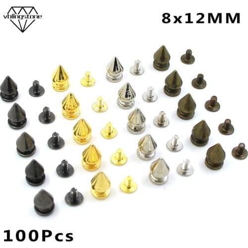 100Pcs 8x12MM Cool Screwback Studs And Spikes Ornamental Rivets For Punk Leather DIY Craft Metal Spikes For Shoes,Bags,Clothes